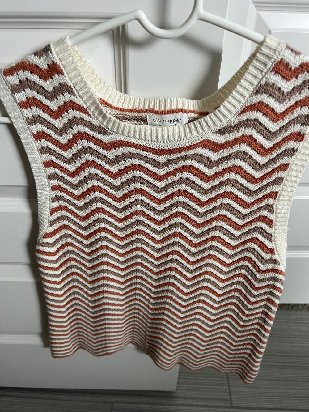 Blu Pepper Chevron Knit Tank - Cream & Rust Brown